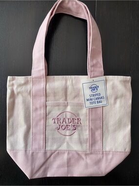 Trader Joe's PINK AND BLUE Striped 2 Mini Canvas Tote Bag!!